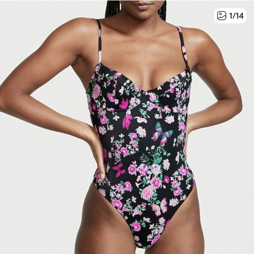 Victoria's Secret Black Floral Swimsuit